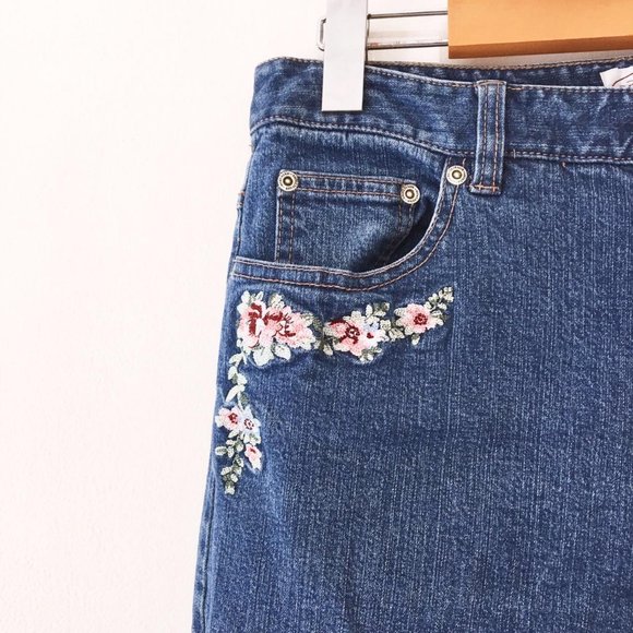 Vintage Y2K Bohemian Floral Fairy Embroidered Flare Denim Jeans - Picture 3 of 4